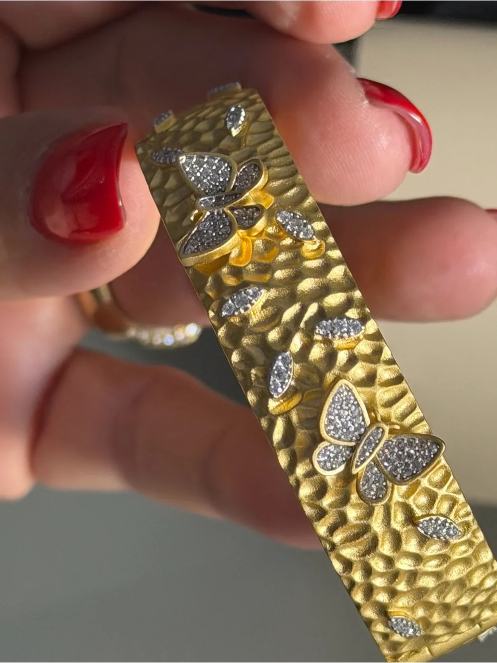 Frida Rothman Matte Gold over 925 Butterfly Bangle Bracelet with Crystal Accent